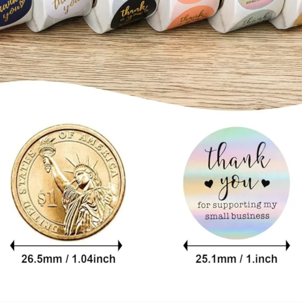 Thank You-Stickers-4 Colors Black, Blue, White, and Pink with Gold Text 1" -500 - Picture 2 of 4